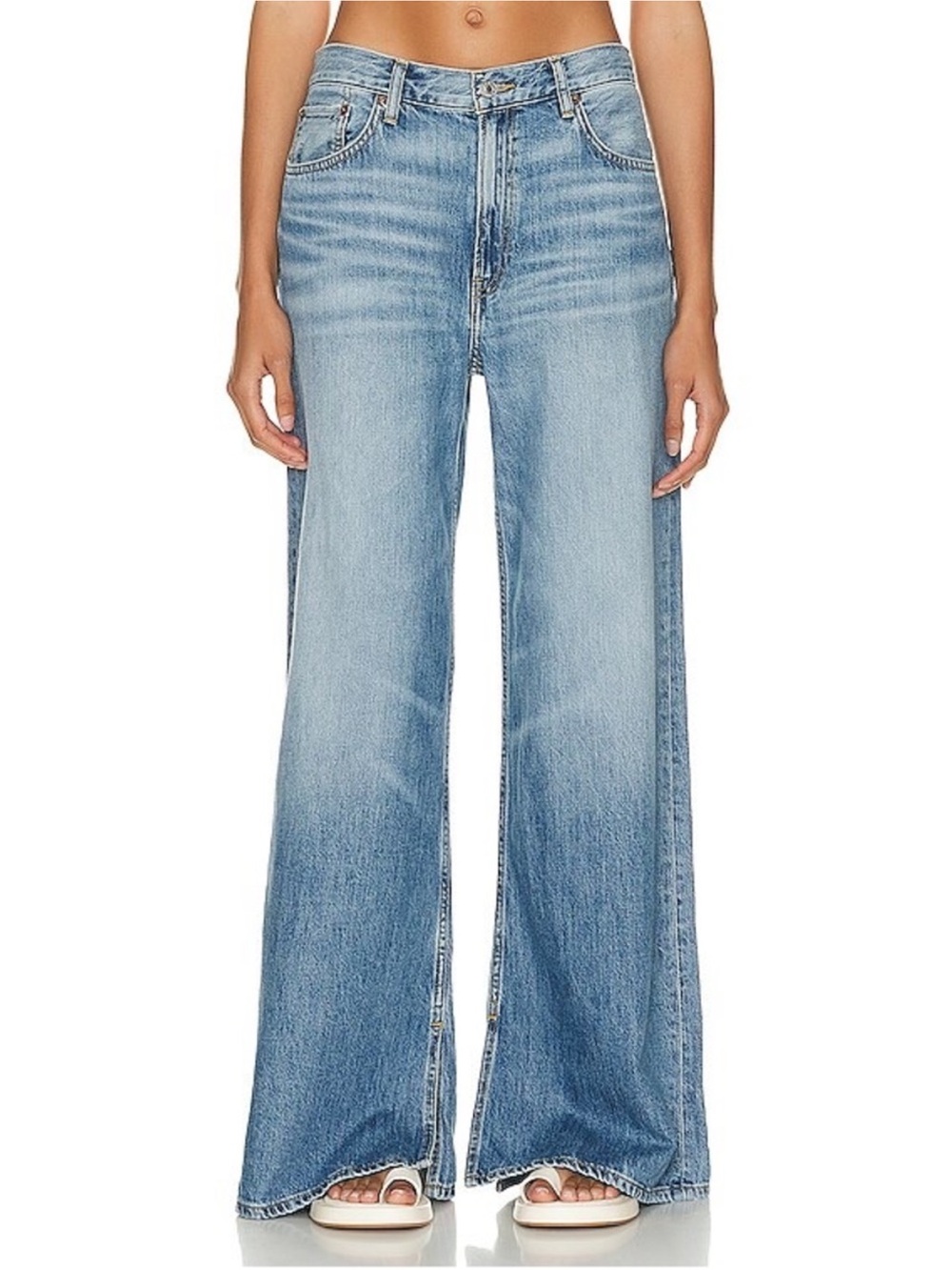 RE/DONE High Rise Wide Leg Jeans Size 30 Light Wash NWT Premium Denim